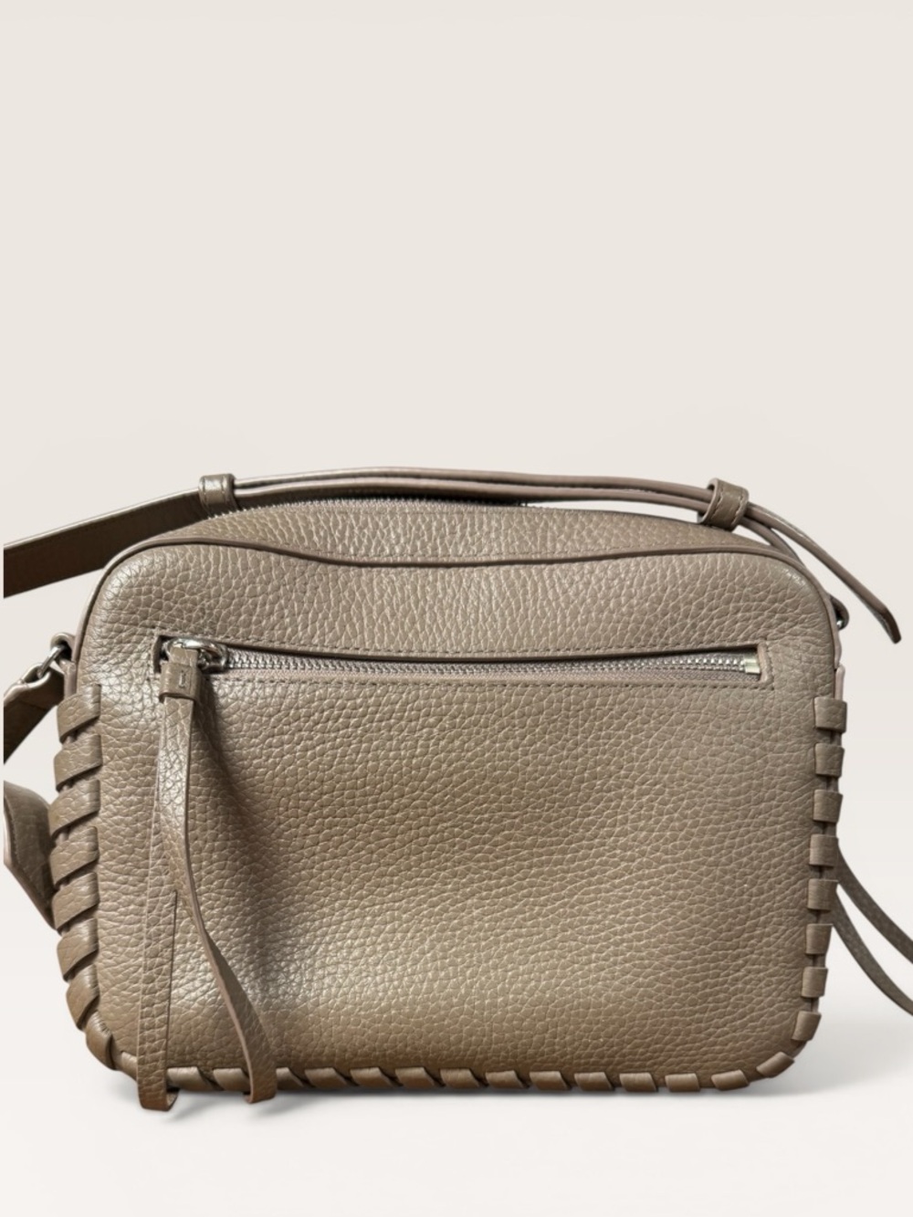 AllSaints Leather Bag Woven Detail Taupe - Picture 7 of 12